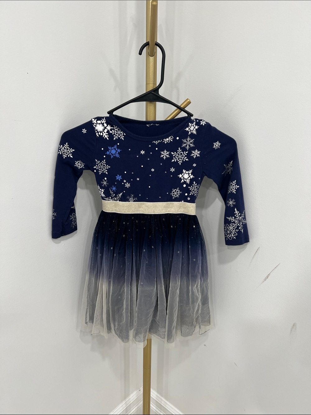 Girls Navy Snowflake Tulle Dress with Glitter Waist - Kids Costume